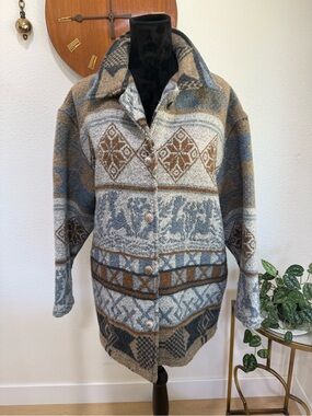 Vintage Blue River Trading Co Wool Blend Southwestern Blanket Jacket L